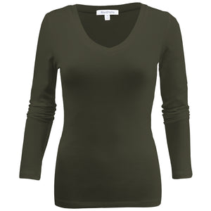 Women's Long Sleeve T-Shirt V-Neck Basic Layer Spandex Shirts