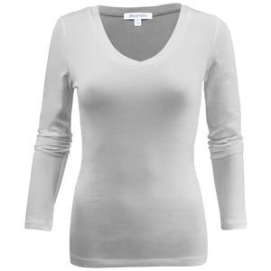 Women's Long Sleeve T-Shirt V-Neck Basic Layer Spandex Shirts