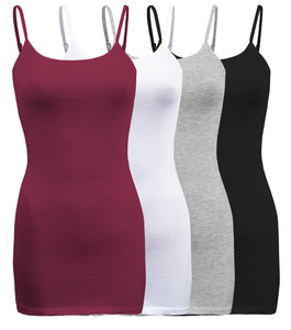 4 Pack - Women's Basic Cami with Adjustable Spaghetti Straps Tank Top - S ~ 3XL