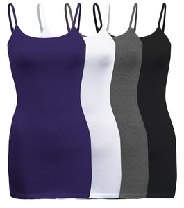 4 Pack - Women's Basic Cami with Adjustable Spaghetti Straps Tank Top - S ~ 3XL