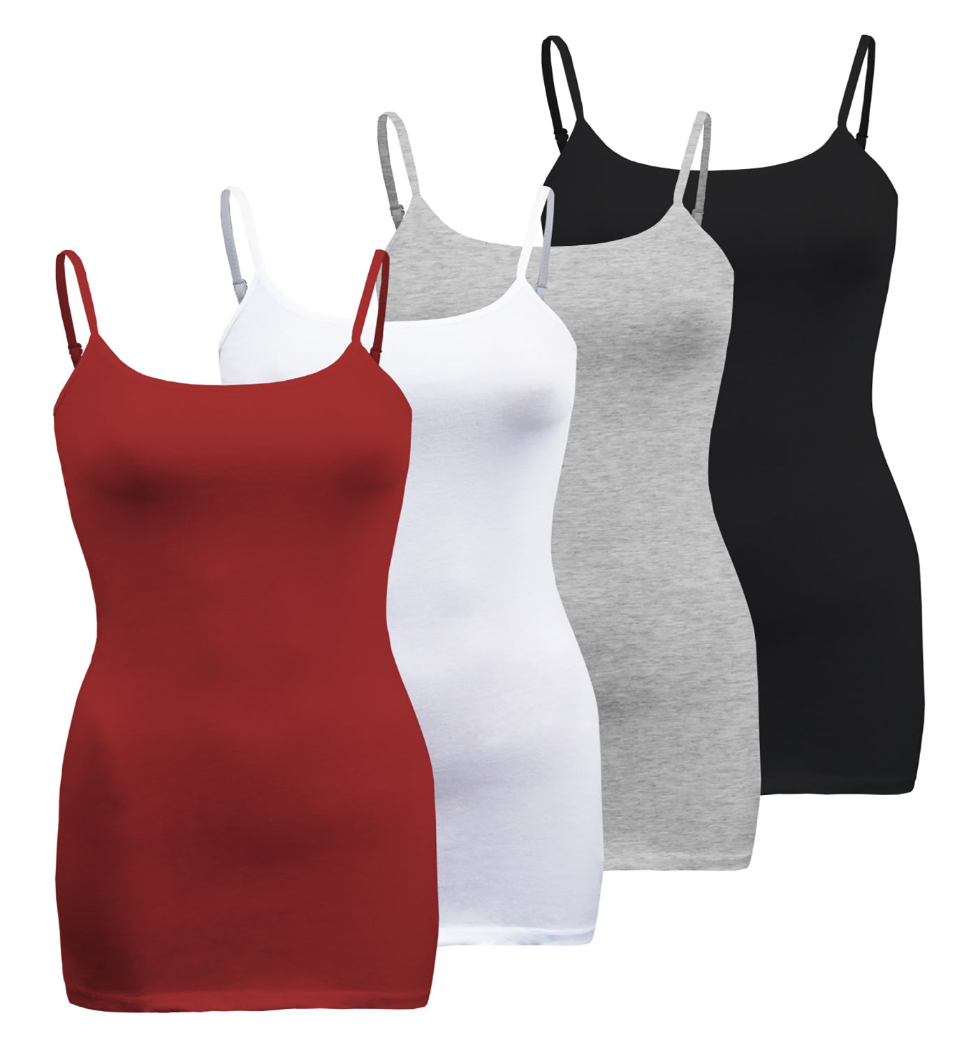 Plus Size - 4 Pack Classic/Basic Solid Cami With Adjustable