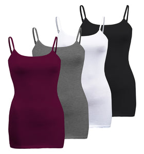 Plus Size - 4 Pack Classic/Basic Solid Cami With Adjustable Spaghetti Straps Tank Top