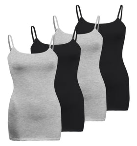 Plus Size - 4 Pack Classic/Basic Solid Cami With Adjustable Spaghetti Straps Tank Top