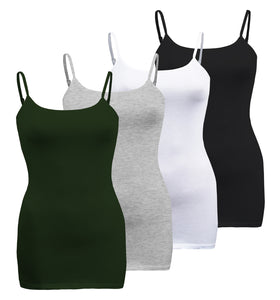 Women's Long Camisole Tank Top Basic Long Length Adjustable Spaghetti Strap  Solid Cotton Camisoles Cami Tank Top
