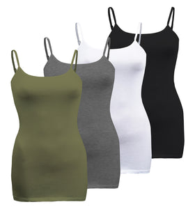 Women's Tunic Cami Jersey Cotton Spandex Tank Top 4 Pack with Plus  Camisoles Women Basic Undershirt Spaghetti Strap Tank Top