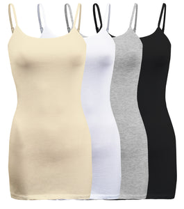  Adjustable Camisoles Women Basic Undershirt Spaghetti Strap  Tank Top 4 Pack Black/Grey/White/Army Green S