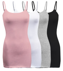  4 Piece Camisole For Women Basic Cami Undershirt Adjustable  Spaghetti Strap Tank Top Black White Grey Pink S