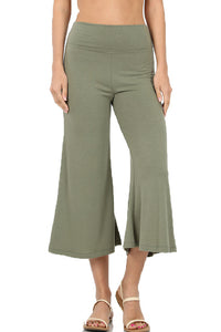 Premium High Elastic Waistband Wide Leg Gaucho Capri Pants