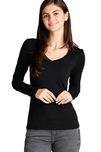 Women's Long Sleeve T-Shirt V-Neck Basic Layer Spandex Shirts