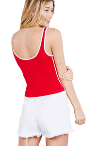 Women's Basic Sleeveless Scoop Neck Contrast Tape Tank Tops