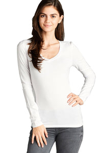 Women's Long Sleeve T-Shirt V-Neck Basic Layer Spandex Shirts